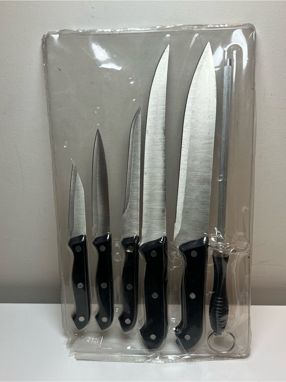 6-Piece Black Handle Knife Set with Honing Steel